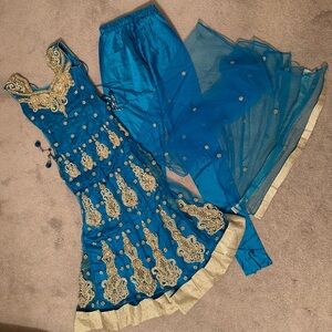 Elegant Blue and Gold Embroidered Dress Set